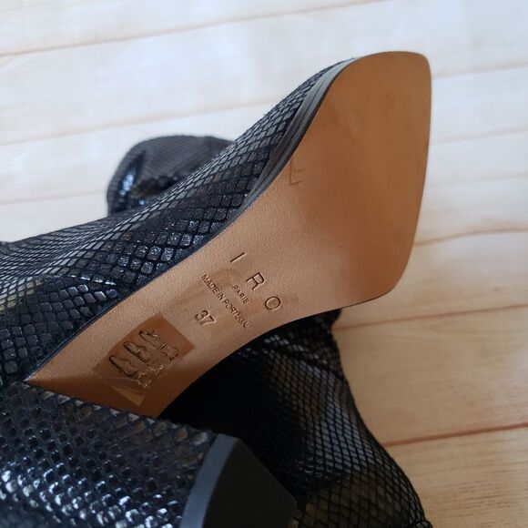 IRO Paris Yasur Gathered Snake Effect Luxury Leather Slouchy Boots Black Size 37 - Picture 15 of 15